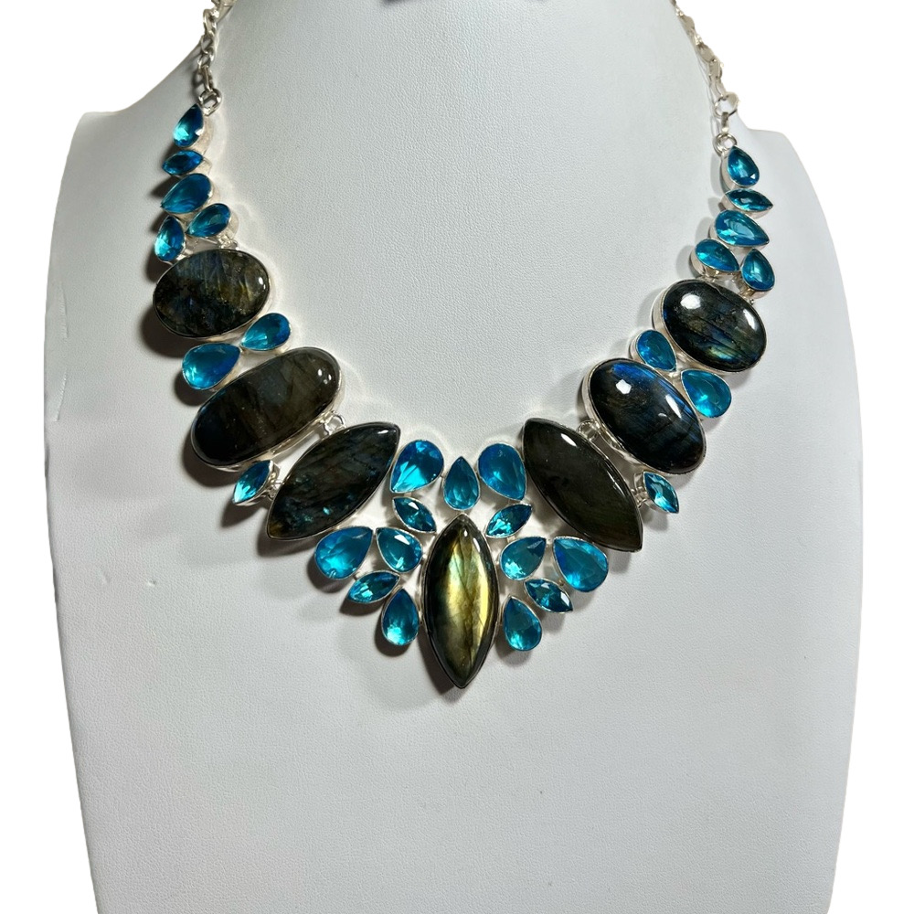 Flashy Labradorite 925 Large Gemstone Necklace